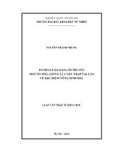 Luận văn Đánh giá đa dạng di truyền một số mẫu giống lúa thu thập tại lào về đặc điểm nông sinh học