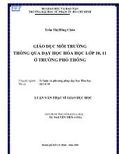 Luận văn Giáo dục môi trường thông qua dạy học hóa học lớp 10, 11 ở trường phổ thông