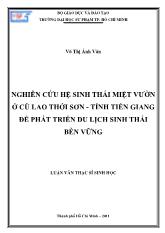 Luận văn Nghiên cứu hệ sinh thái miệt vườn ở cù lao Thới Sơn - Tỉnh Tiền Giang để phát triển du lịch sinh thái bền vững