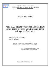 Luận văn Nhu cầu tham vấn tâm lí của học sinh thpt huyện xuyên mộc tỉnh Bà Rịa – Vũng Tàu