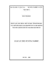 Luận văn Phân lập, xác định một số đặc tính sinh học của mycoplasma gallisepticum và chế kháng nguyên, kháng huyết thanh chẩn đoán