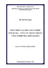 Luận văn Phát triển các khu công nghiệp tỉnh Bà rịa – Vũng tàu trong thời kỳ công nghiệp hóa, hiện đại hóa