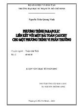 Luận văn Phương trình parapolic liên kết với một bài toán Cauchy cho một phương trình vi phân thường