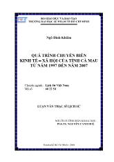 Luận văn Quá trình chuyển biến kinh tế - Xã hội của tỉnh cà mau từ năm 1997 đến năm 2007