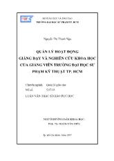 Luận văn Quản lý hoạt động giảng dạy và nghiên cứu khoa học của giảng viên trường đại học sư phạm kỹ thuật Tp Hồ Chí Minh