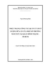 Luận văn Thực trạng công tác quản lý chất lượng bữa ăn của một số trường mầm non tại quận Bình Thạnh – TP Hồ Chí Minh