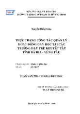 Luận văn Thực trạng công tác quản lý hoạt động dạy học tại các trường dạy trẻ khuyết tật tỉnh Bà Rịa - Vũng Tàu