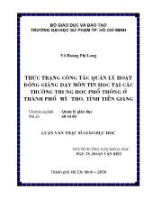 Luận văn Thực trạng công tác quản lý hoạt động giảng dạy môn tin học tại các trường trung học phổ thông ở thành phố Mỹ Tho, tỉnh Tiền Giang