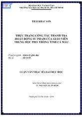 Luận văn Thực trạng công tác thanh tra hoạt động sư phạm của giáo viên trung học phổ thông tỉnh Cà Mau