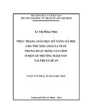 Luận văn Thực trạng giáo dục kỹ năng xã hội cho trẻ mẫu giáo 5 - 6 tuổi trong hoạt động vui chơi ở một số trường mầm non tại thị xã Dĩ An