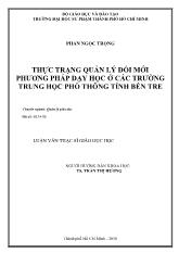 Luận văn Thực trạng quản lý đổi mới phương pháp dạy học ở các trường trung học phổ thông tỉnh Bến Tre