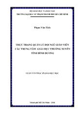 Luận văn Thực trạng quản lý đội ngũ giáo viên các trung tâm giáo dục thường xuyên tỉnh Bình Dương