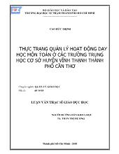 Luận văn Thực trạng quản lý hoạt động dạy học môn toán ở các trường trung học cơ sở huyện Vĩnh Thạnh thành phố Cần Thơ