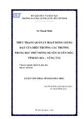 Luận văn Thực trạng quản lý hoạt động giảng dạy của hiệu trưởng các trường trung học phổ thông huyện Xuyên Mộc, tỉnh Bà Rịa – Vũng Tàu