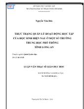 Luận văn Thực trạng quản lý hoạt động học tập của học sinh hiện nay ở một số trường trung học phổ thông tỉnh Long An