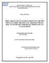 Luận văn Thực trạng quản lý hoạt động tổ chuyên môn của hiệu trưởng các trường trung học cơ sở huyện Vĩnh Hưng - Tỉnh Long An và giải pháp