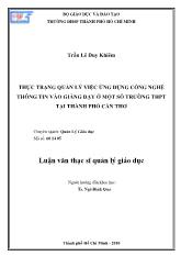 Luận văn Thực trạng quản lý việc ứng dụng công nghệ thông tin vào giảng dạy ở một số trường THPT tại thành phố Cần Thơ