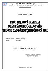 Luận văn Thực trạng và giải pháp quản lý đội ngũ giảng viên của Trường Cao đẳng cộng đồng Cà Mau