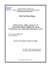 Luận văn Tiềm năng, thực trạng và giải pháp phát triển du lịch tỉnh Dak Lak theo hướng bền vững