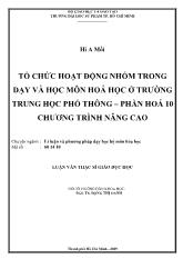Luận văn Tổ chức hoạt động nhóm trong dạy và học môn hoá học ở trường trung học phổ thông – Phần hoá 10 chương trình nâng cao