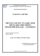 Luận văn Trí tuệ cảm xúc của học sinh trung học phổ thông thành phố Bảo Lộc – Lâm Đồng
