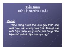 Tiểu luận Đặc trưng nước thải của quy trình sản xuất rượu sắn ở làng Vân (Bắc Giang). Đề xuất biện pháp xử lý nước thải trong điều kiện kinh phí và diện tích hạn hẹp