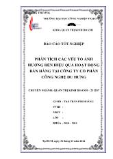 Đề tài Phân tích các yếu tố ảnh hưởng đến hiệu quả hoạt động bán hàng tại công ty cổ phần công nghệ Du Hưng