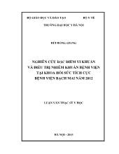 Luận văn Nghiên cứu đặc điểm vi khuẩn và điều trị nhiễm khuẩn bệnh viện tại khoa hồi sức tích cực Bệnh viện Bạch Mai năm 2012