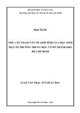 Luận văn Nhu cầu tham vấn về giới tính của học sinh một số trường trung học cơ sở thành phố Hồ Chí Minh