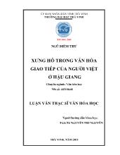 [Tóm tắt] Luận văn Xưng hô trong văn hóa giao tiếp của người Việt ở Hậu Giang