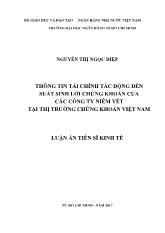 Luận án Thông tin tài chính tác động đến suất sinh lời chứng khoán của các công ty niêm yết tại thị trường chứng khoán Việt Nam